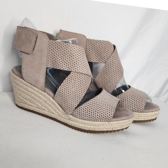 Eileen Fisher Shoes - Eileen Fisher Taupe Perforated Suede Espadrille Wedge Sandals Womens 7.5